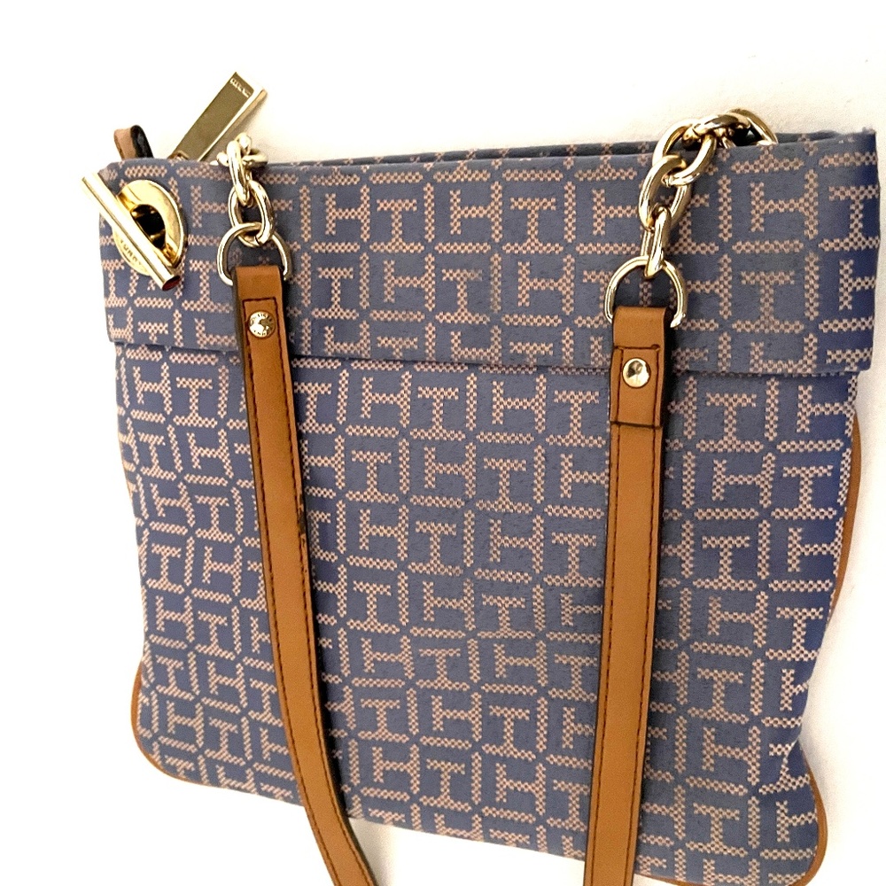 🎄. Cute Tommy Hilfiger Blue/Grey Fabric Crossbody Bag